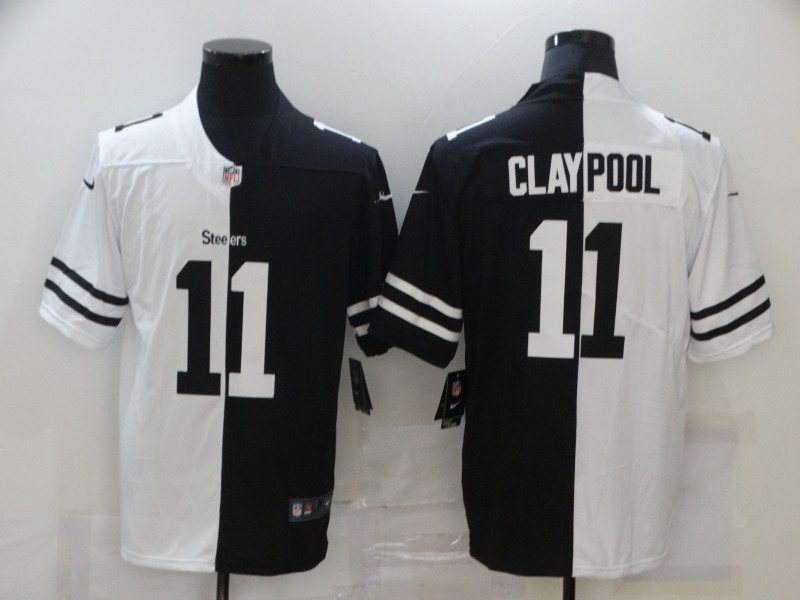 Men's Pittsburgh Steelers #11 Chase Claypool Black&White NFL Split Limited Stitched Jersey Men's Pittsburgh Steelers #11 Chase Claypool Black&White NFL Split Limited Stitched Jersey